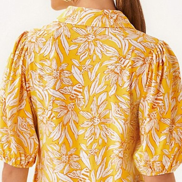 Lilly Pulitzer Bingley Dress Honeycomb Hideaway Yellow Floral Shirt Dress Small - Picture 9 of 10